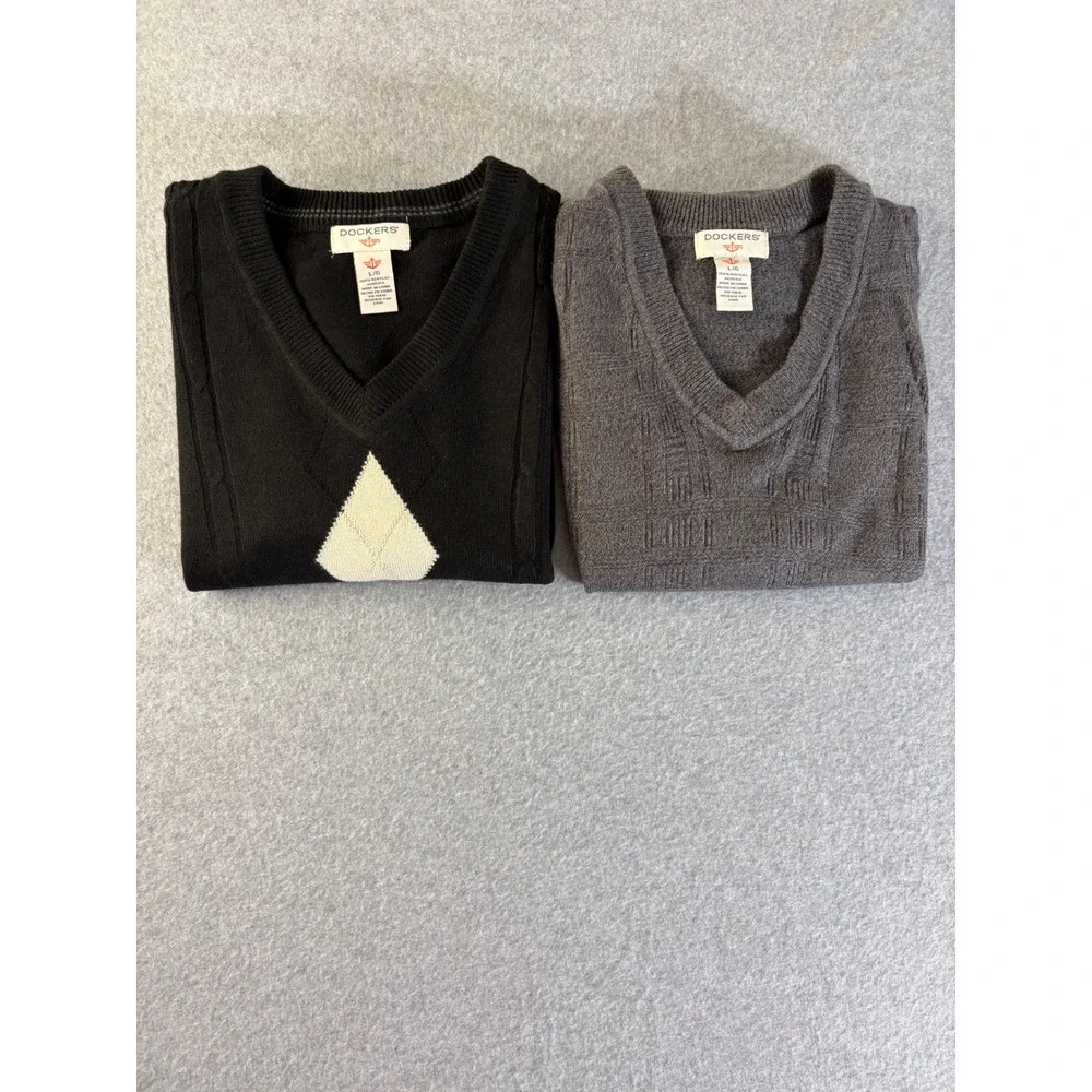 Dockers Mens V-Neck Sweater Vest Gray‎ Textured Knit Sleeveless Pullover Large